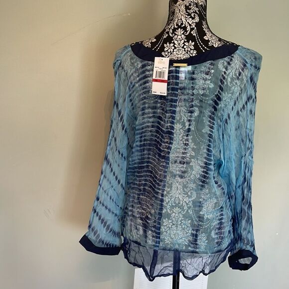 Michael Kors Tie Dye V-Neck Short Studded Caftan Cover-Up - Picture 2 of 4